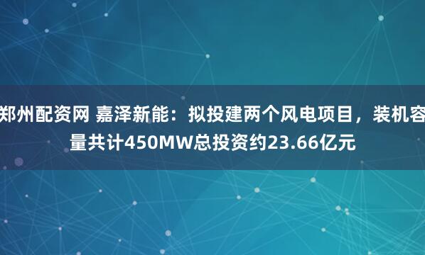 郑州配资网 嘉泽新能：拟投建两个风电项目，装机容量共计450MW总投资约23.66亿元